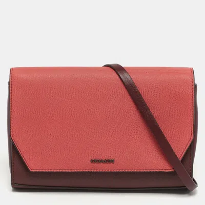 Pre-owned Coach Burgundy/peach Pink Saffiano Leather Crossbody Bag