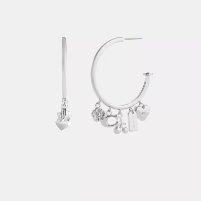 Coach Butterfly And Rexy Charm Hoop Earrings In Gray