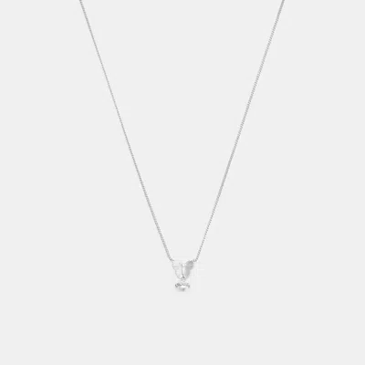 Coach Butterfly Pearl Pendant Necklace In Silver