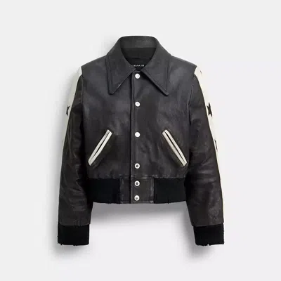 Coach Buy Now Star Leather Varsity Jacket In Black