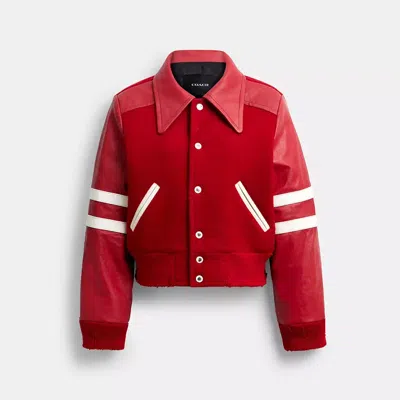 Coach Buy Now Stripe Wool Varsity Jacket In Red