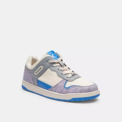 Coach C201 Low Top Sneaker In Signature Canvas In Chalk/soft Purple