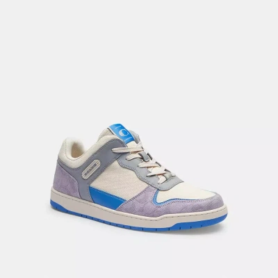 Coach C201 Sneaker In Signature Canvas In Chalk/soft Purple