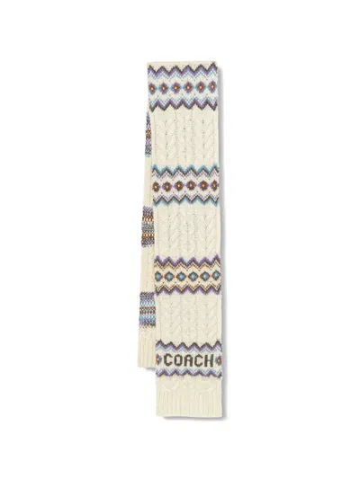 Coach Cable-knit Geometric Scarf In White
