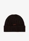 Coach Cable-knit Logo Beanie In Brown