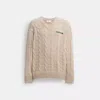 Coach Cable Knit V Neck Sweater In Beige