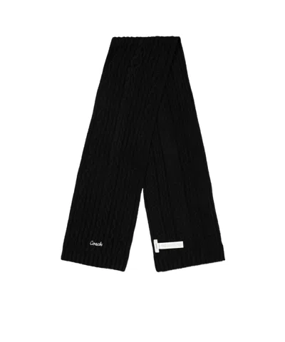 Coach Cable Knit Wool Scarf In Black