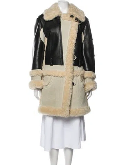 Pre-owned Coach Calf Leather Biker Jacket In Neutrals