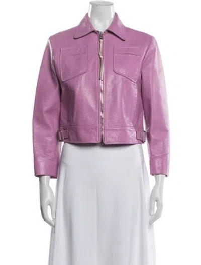 Pre-owned Coach Calf Leather Biker Jacket In Purple