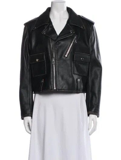 Pre-owned Coach Calf Leather Biker Jacket W/ Tags In Black