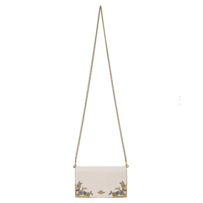 Coach Callie Foldover Chain Clutch With Metal Tea Rose In White Leather