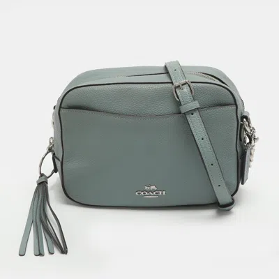 Pre-owned Coach Camera Light Blue Pebbled Leather Shoulder Bag