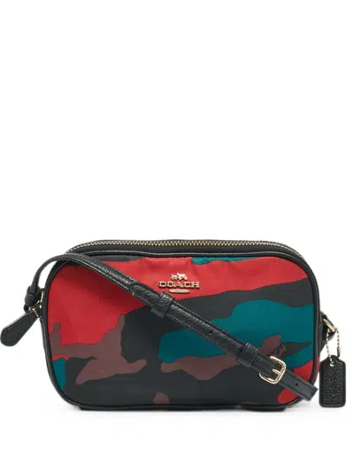 Pre-owned Coach Camo-print Double-zip Cross Body Bag In Black