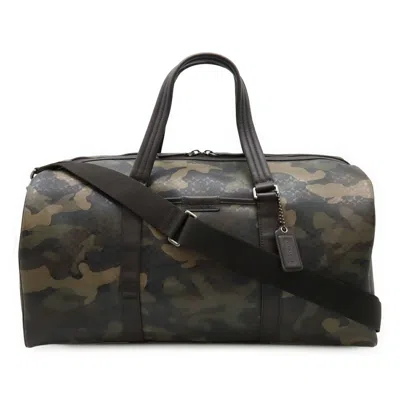 Pre-owned Coach Camouflage Dark Brown Green Multi-color Pvc Leather Boston Bag Shoulder Bag ()