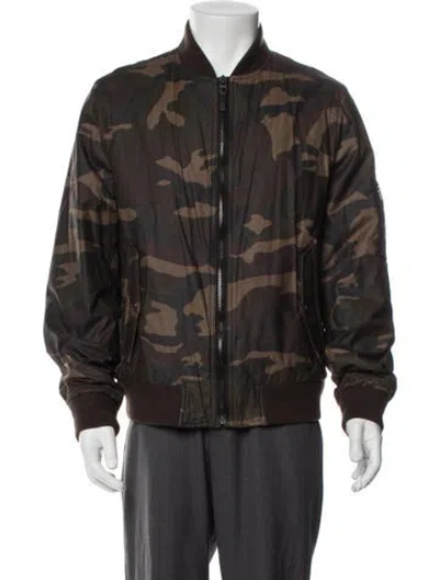 Pre-owned Coach Camouflage Print Bomber Jacket In Green