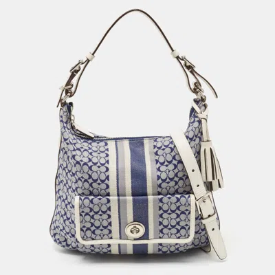 Coach Canvas And Leather Front Pocket Hobo In Blue