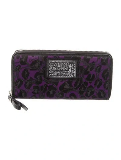 Pre-owned Coach Canvas Animal Print Continental Wallet In Purple