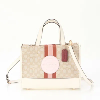 Pre-owned Coach Canvas Leather Handbag Shoulder Bag Tote Bag () In Beige
