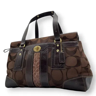 Pre-owned Coach Canvas Leather Handbag Tote Bag () In Brown