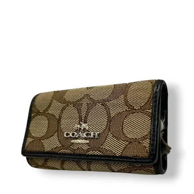 Pre-owned Coach Canvas Leather Keycase () In Brown