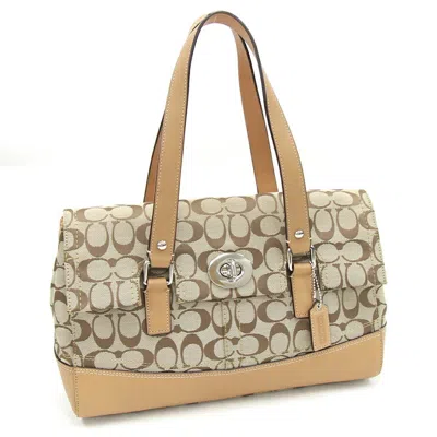 Pre-owned Coach Canvas Leather Tote Bag () In Beige