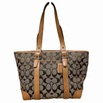 Pre-owned Coach Canvas Leather Tote Bag () In Beige