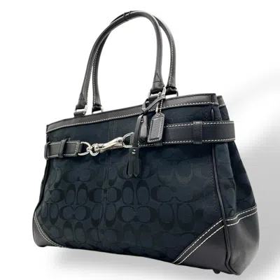Pre-owned Coach Canvas Leather Tote Bag () In Black