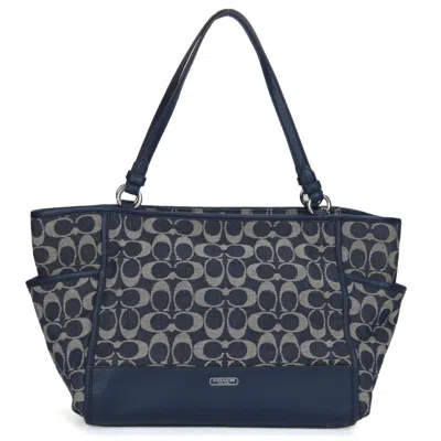 Pre-owned Coach Canvas Leather Tote Bag () In Blue
