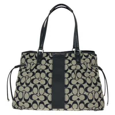 Coach Canvas Leather Tote Shoulder Bag In Black