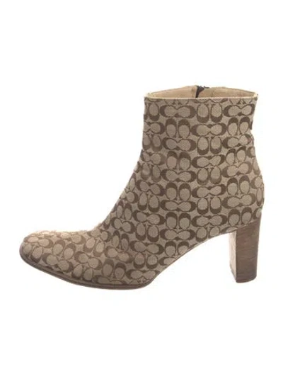 Pre-owned Coach Canvas Printed Boots In Brown