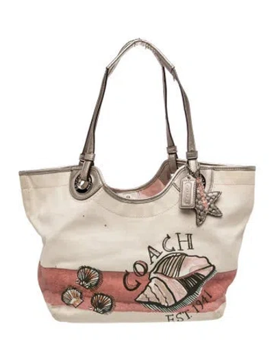 Pre-owned Coach Canvas Shoulder Bag In Neutral