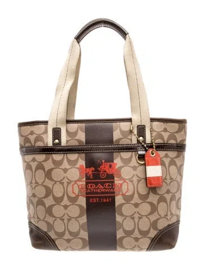 Pre-owned Coach Canvas Shoulder Bag Vintage In Neutrals