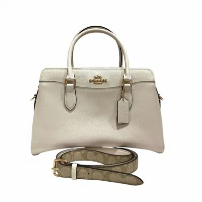 Pre-owned Coach Canvas Signature Line Leather Handbag Shoulder Bag () In Sand