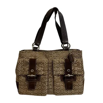 Pre-owned Coach Canvas Signature Line Suede Shoulder Bag Tote Bag () In Multi
