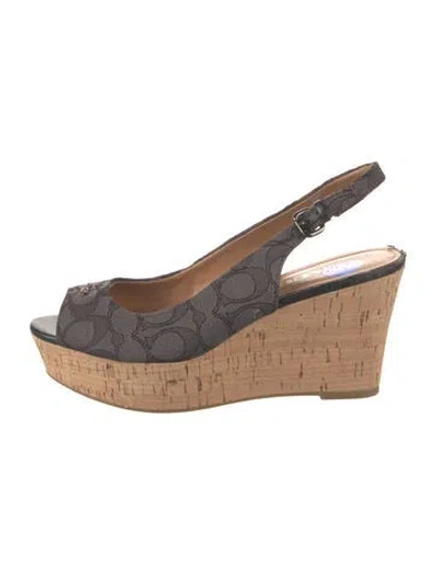 Pre-owned Coach Canvas Slingback Sandals In Black