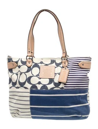 Pre-owned Coach Canvas Top Handle Bag In Blue