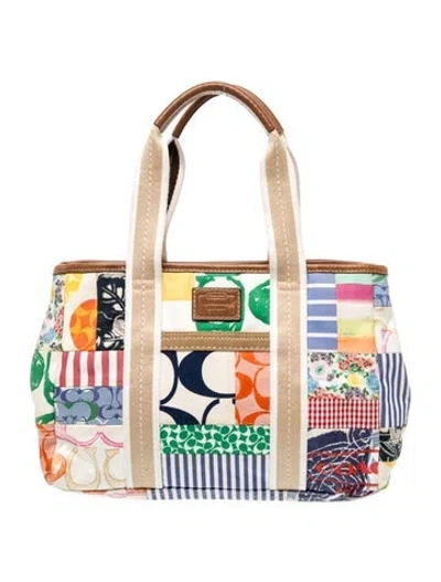 Pre-owned Coach Canvas Top Handle Bag In Blue/green/neutrals