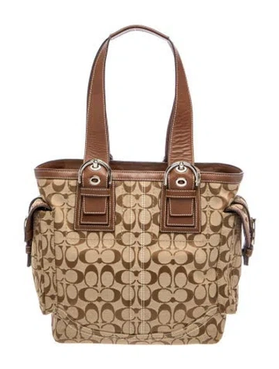 Pre-owned Coach Canvas Top Handle Bag In Neutral