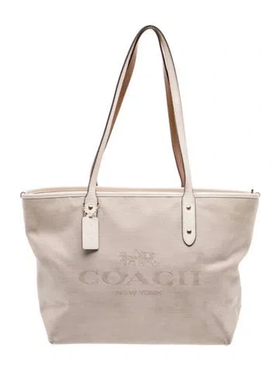 Pre-owned Coach Canvas Top Handle Bag In Neutral