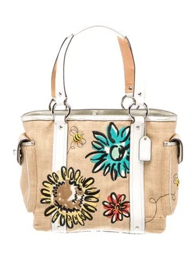 Pre-owned Coach Canvas Top Handle Bag In Neutral