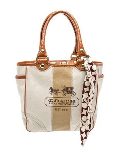 Pre-owned Coach Canvas Top Handle Bag In Neutral