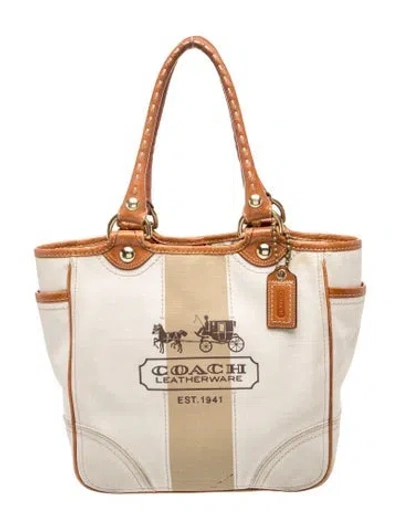 Pre-owned Coach Canvas Top Handle Bag In Neutrals