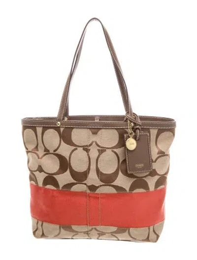 Pre-owned Coach Canvas Tote In Brown