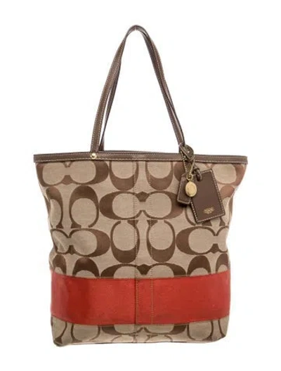 Pre-owned Coach Canvas Tote In Brown