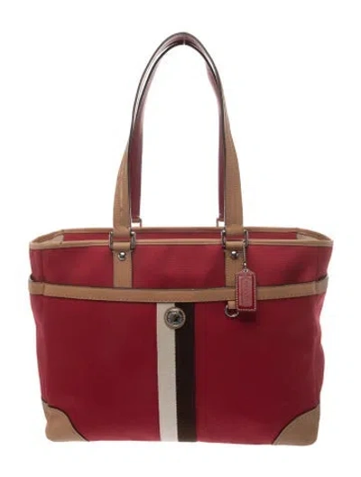 Pre-owned Coach Canvas Tote In Burgundy