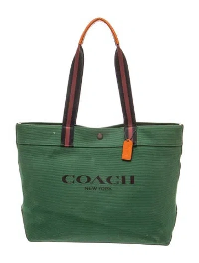 Pre-owned Coach Canvas Tote In Green