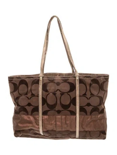 Pre-owned Coach Canvas Tote In Green