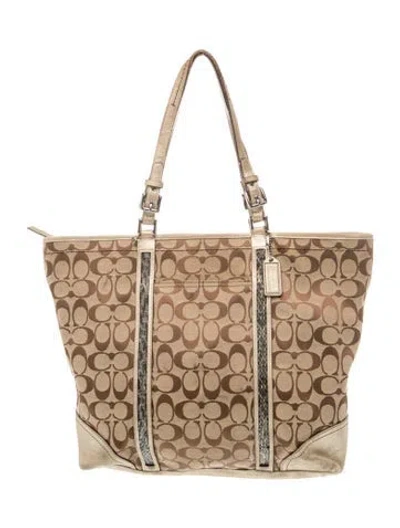 Pre-owned Coach Canvas Tote In Neutrals