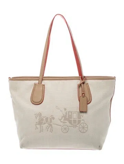 Pre-owned Coach Canvas Tote In Neutrals