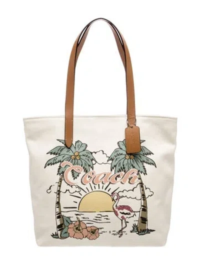 Pre-owned Coach Canvas Tote W/ Tags In Neutrals